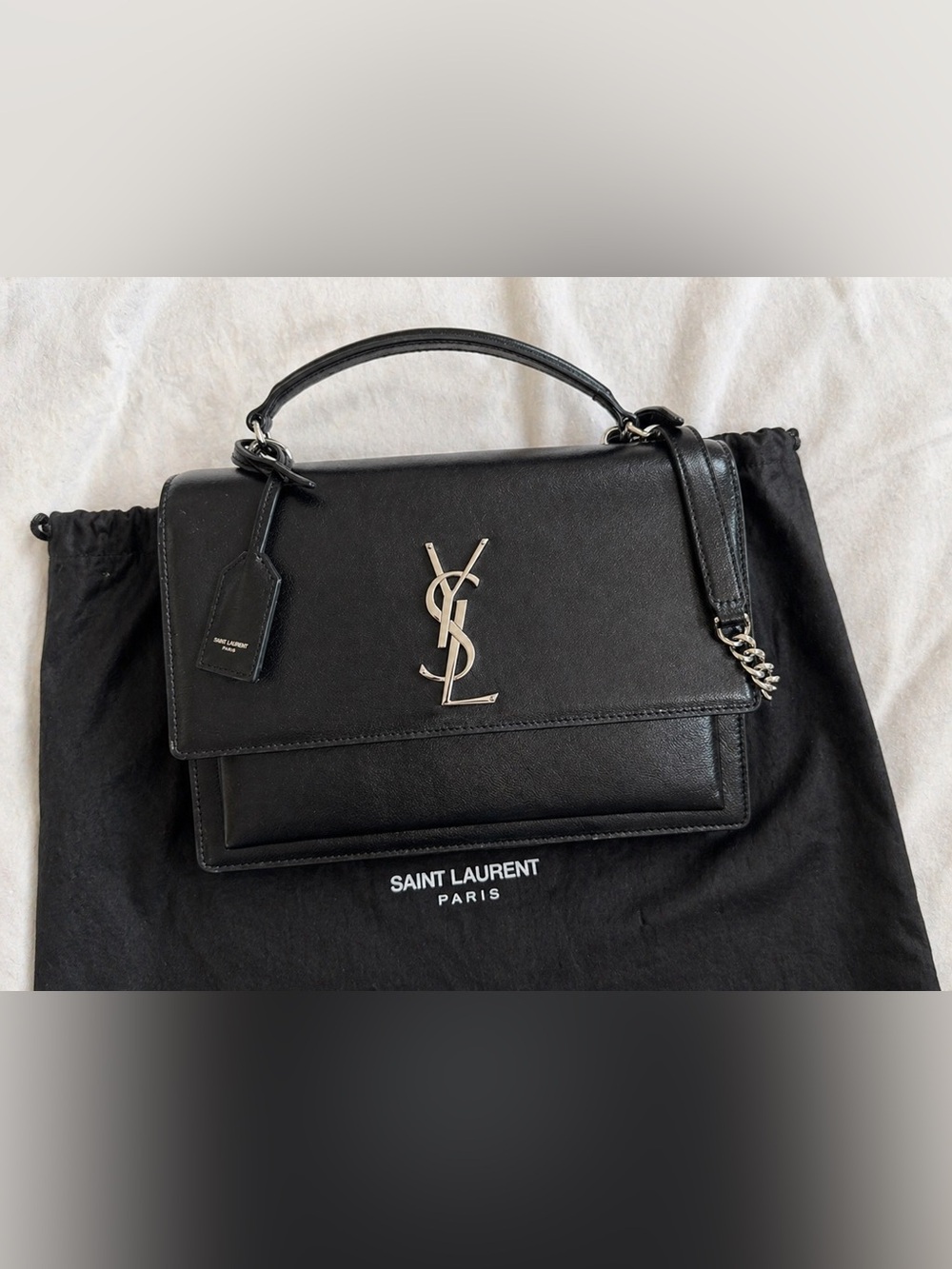 Saint Laurent Black Calfskin Top Handle Satchel with Silver Hardware m